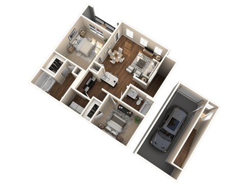 Floor plan for 2 beds, 2 baths, 1063 sqft